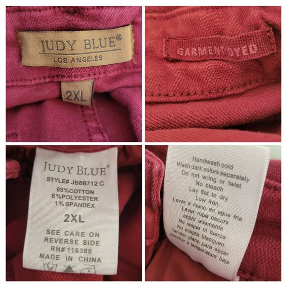 Judy Blue PLUS High Waist Garment Dyed Boyfriend Double Cuff Overalls Maroon☆2XL - Picture 12 of 16